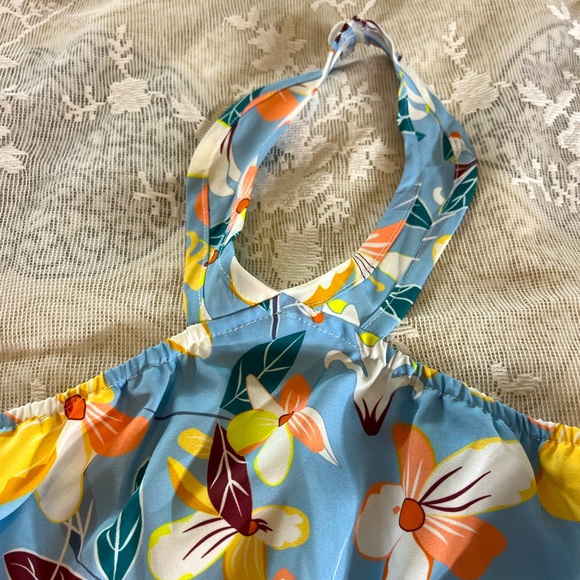 Floral Halter Dress in Blue and Yellow - Picture 2 of 6